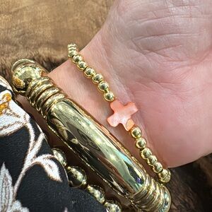 Beaded Peach Cross Bracelet